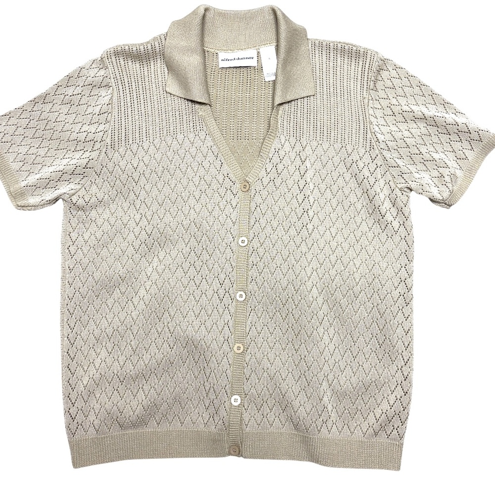 top ALFRED DUNNER vintage beige S short sleeve button up classic retro 50's knit